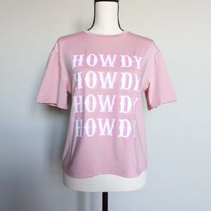 Pink and white western Howdy short sleeve tshirt top size S